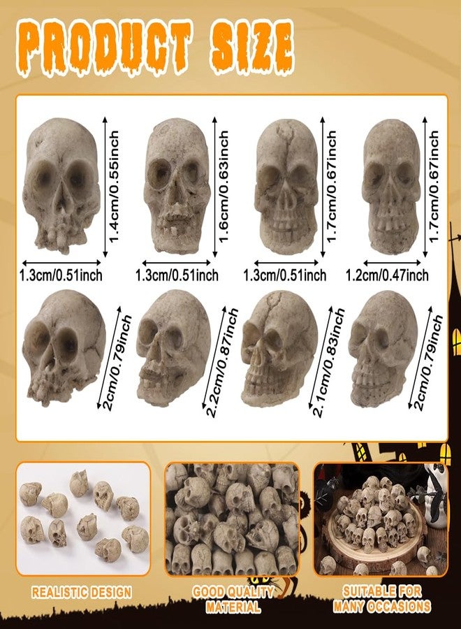 Vellibring 50pcs Halloween Mini Skull Decoration,Miniature Realistic Resin Skeleton Head Halloween Skull Heads Figurine for Vase Filler Trick Toy Party Table Decor - Image 2